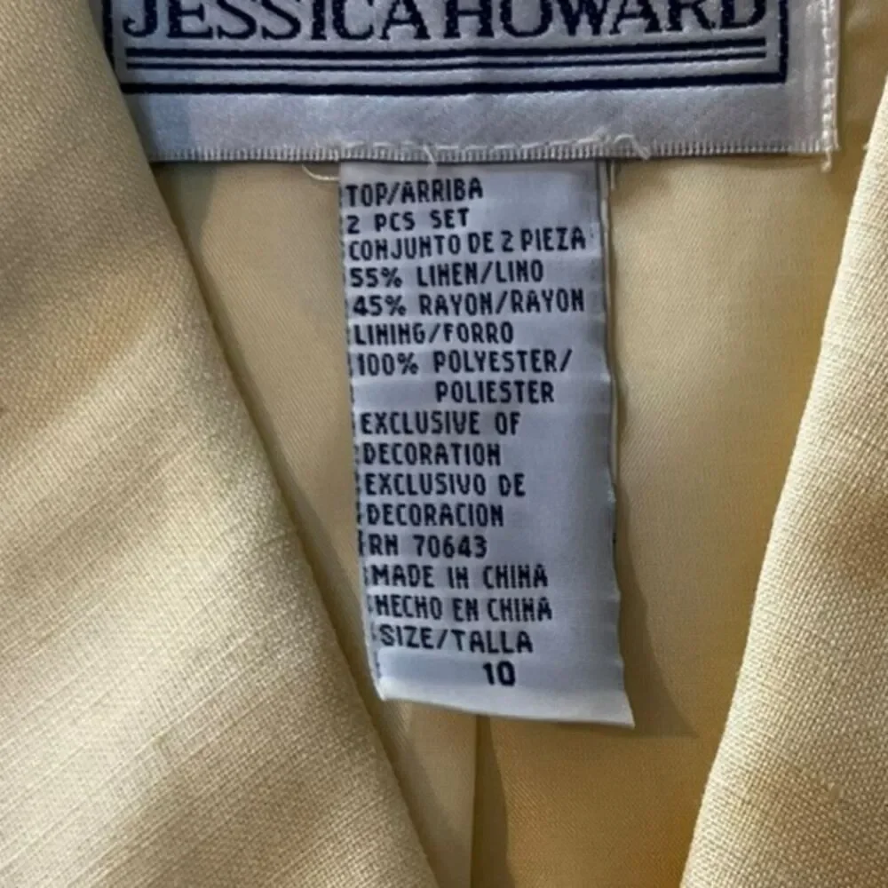 Jessica Howard Yellow Vintage 2 Piece Skirt Set‎ Embroidered Granny Chic Size 10